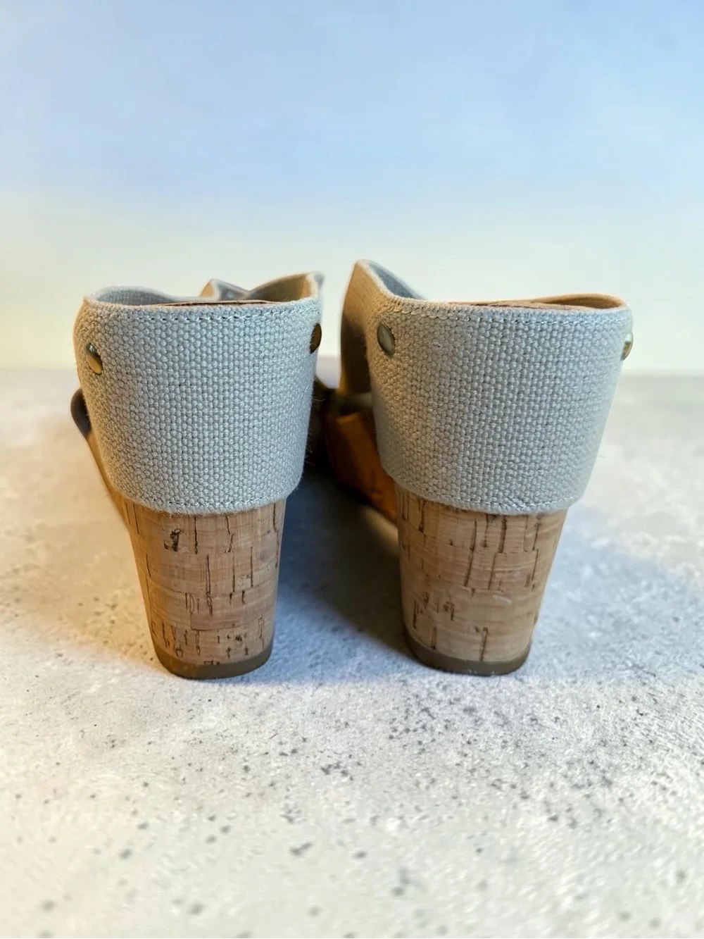Lucky Brand Beige Miller Canvas Cork Wedge Sandals Size 9.5
